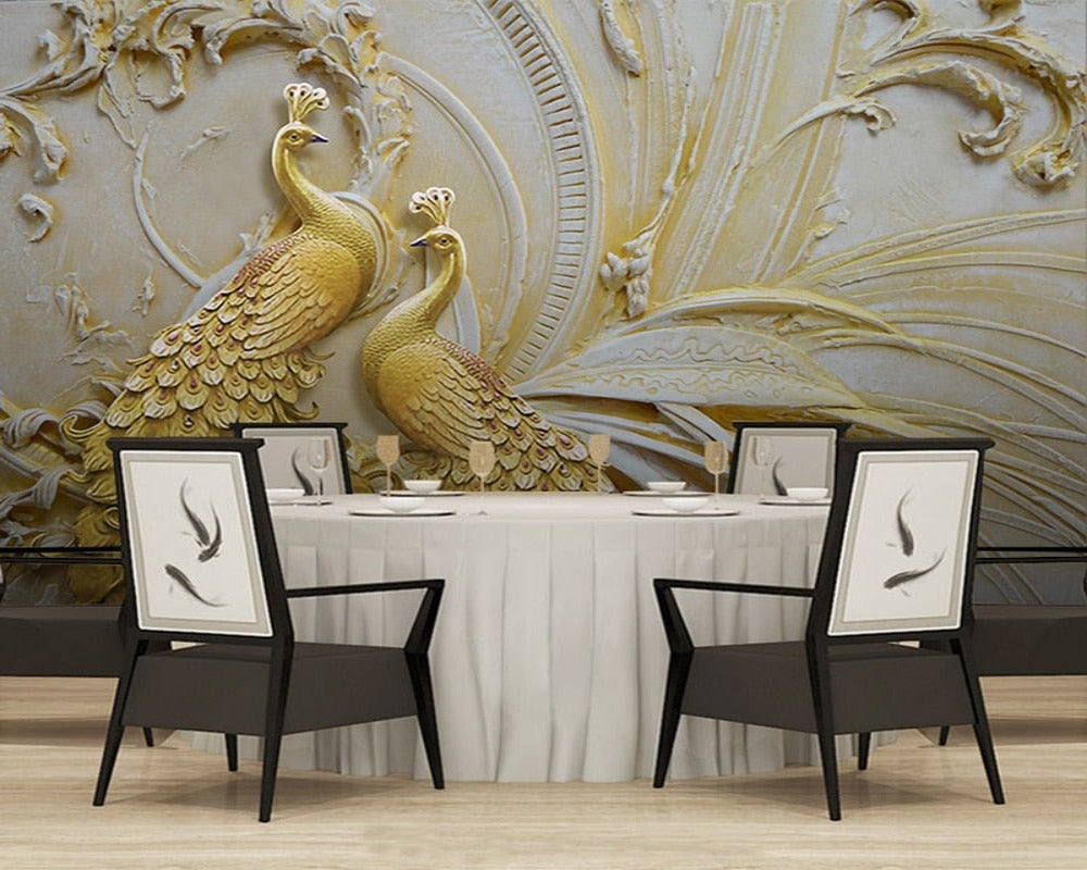 3D Wallpaper Golden Peacock