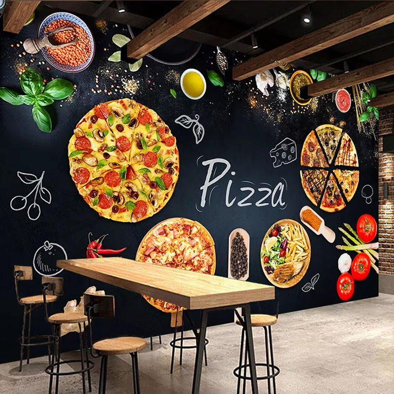 3D Wallpaper Pizza Shop Restaurant SKU#WAL0154
