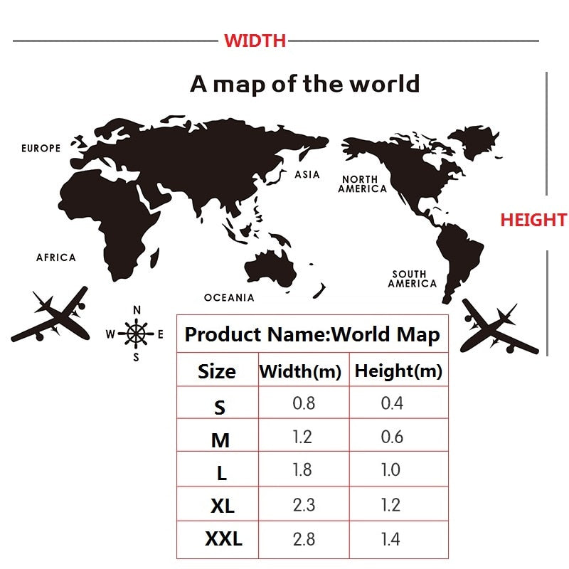 Mirror Wall Art World Map Decal Mural SKU# MOS0030