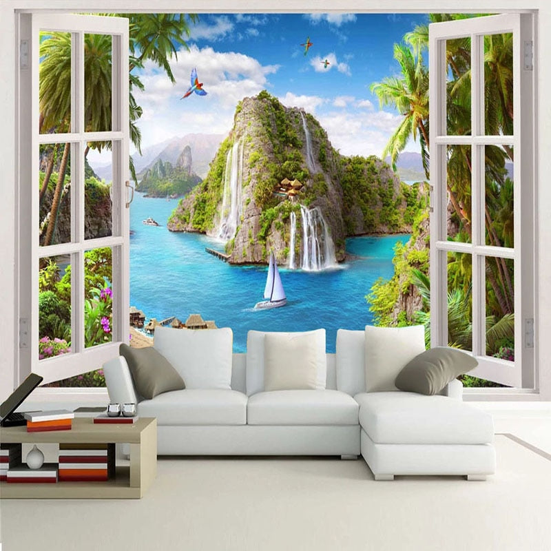 3D Wallpaper Waterfall Sea Fresco SKU# WAL0117