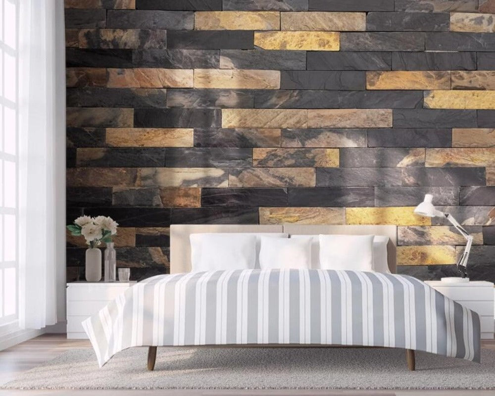 Brick Wallpaper Black & Gold Brick Wall 