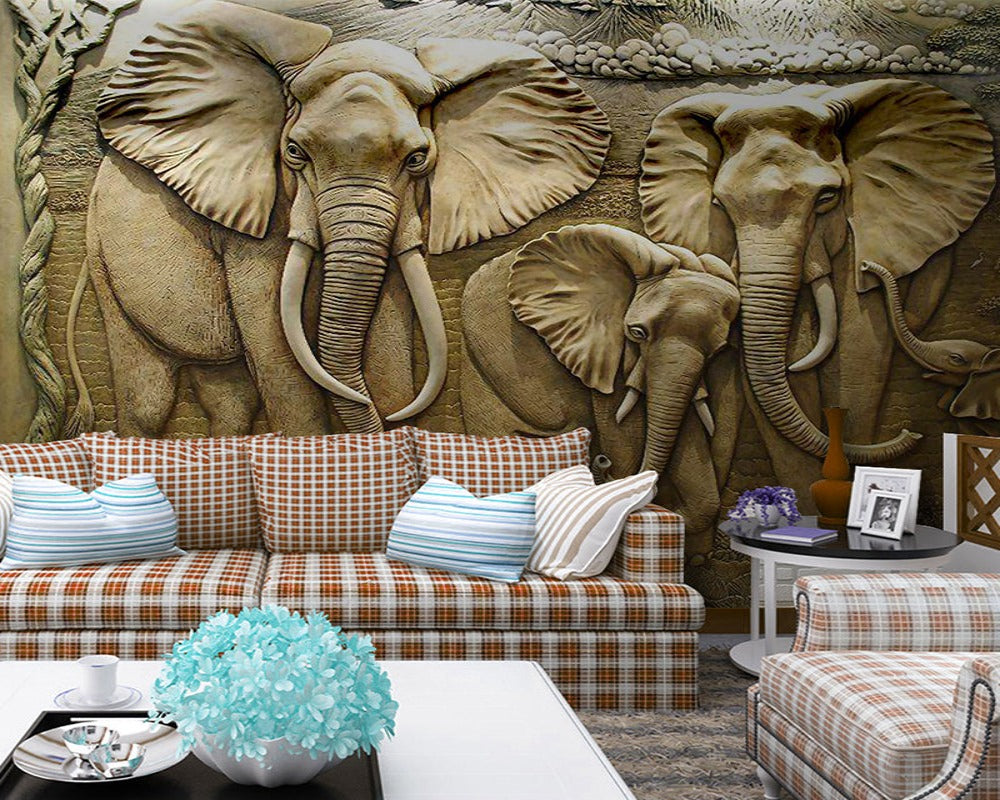 3D Wallpaper Stereo Embossed Elephant SKU# WAL0066