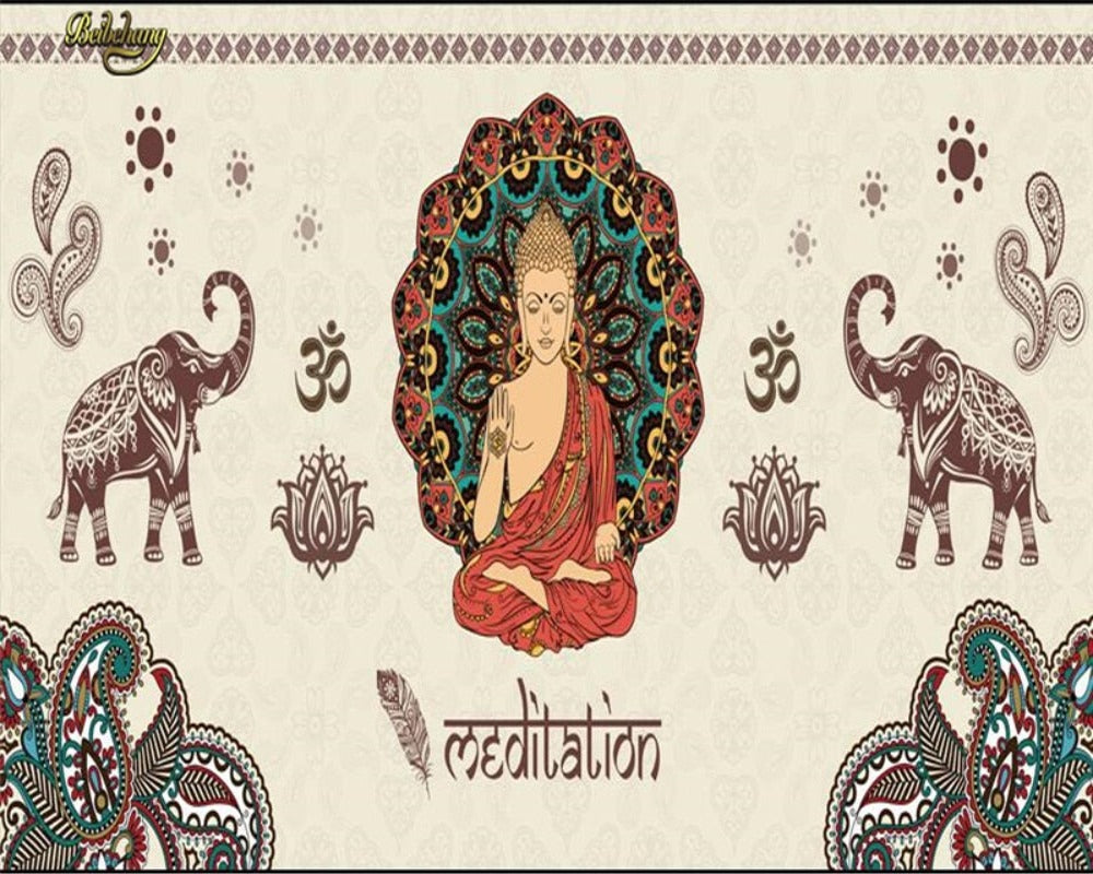 3D Wallpaper Indian Buddha Mural 
