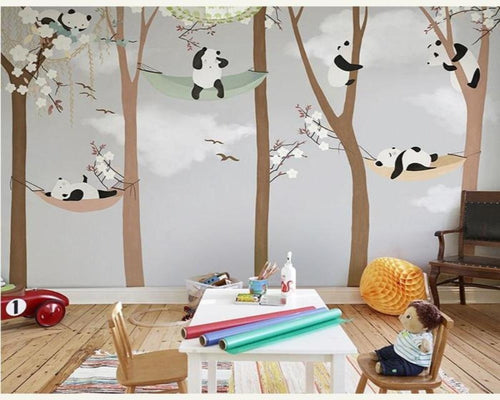 3D Wallpaper Cartoon Panda Trees 